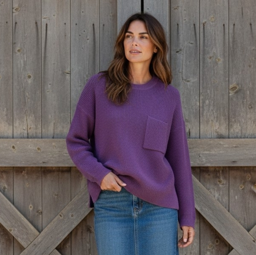 Madewell Plum Purple Crewneck Sweater with  Pocket
